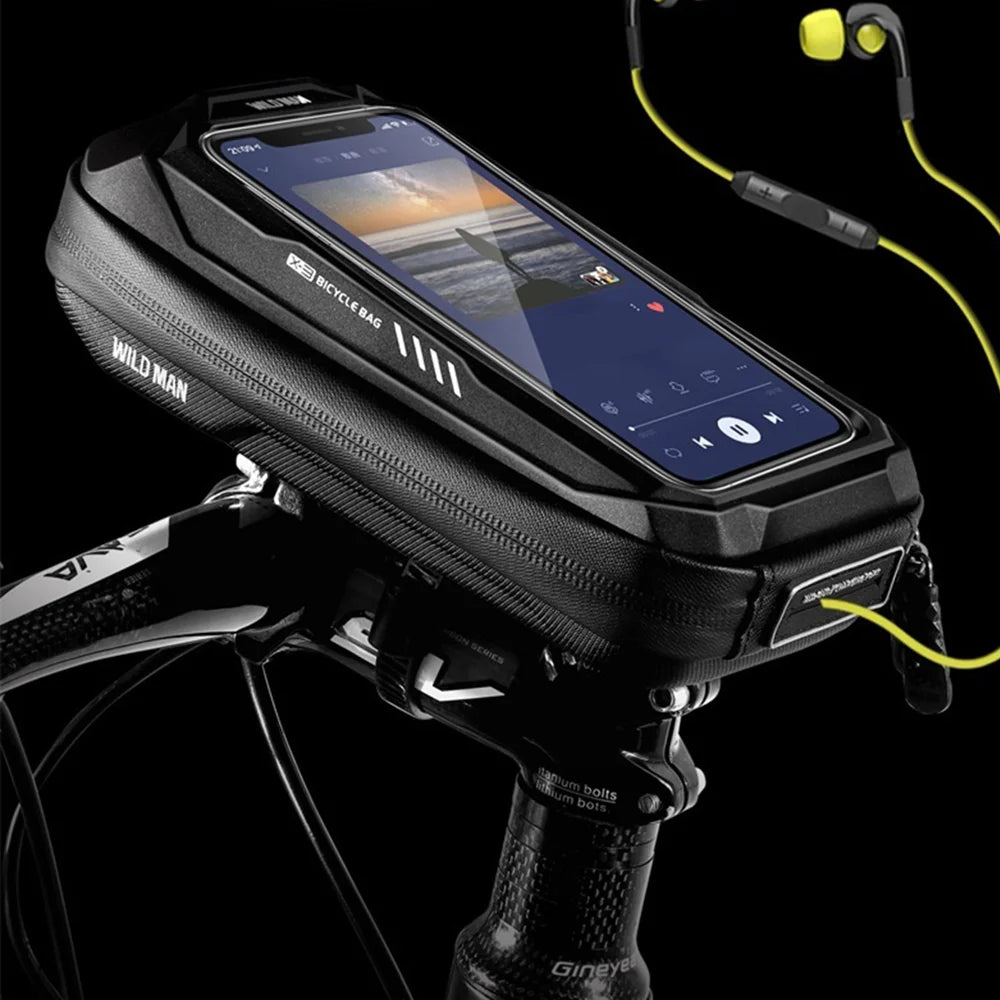 WILD MAN X3 Bike Handlebar Bag Hard Shell Touchscreen Phone Bag for Mountain Bicycle Cycling - Black/0.5L - 7