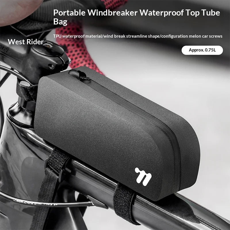WEST BIKING YP0707442 Bicycle Top Tube Bag 0.75L IPX6 Waterproof Frame Bag Magic Tape Mount for Road Mountain Bike - Black - 4