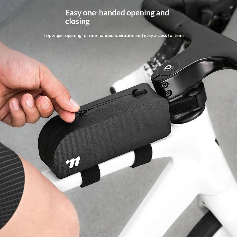WEST BIKING YP0707442 Bicycle Top Tube Bag 0.75L IPX6 Waterproof Frame Bag Magic Tape Mount for Road Mountain Bike - Black - 6
