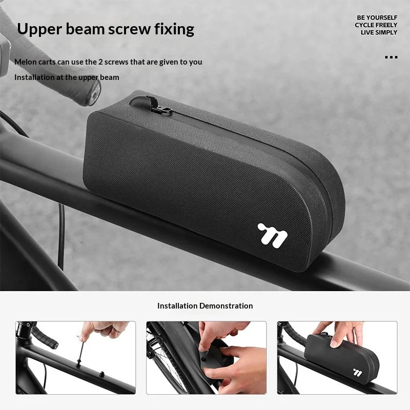 WEST BIKING YP0707442 Bicycle Top Tube Bag 0.75L IPX6 Waterproof Frame Bag Magic Tape Mount for Road Mountain Bike - Black - 7