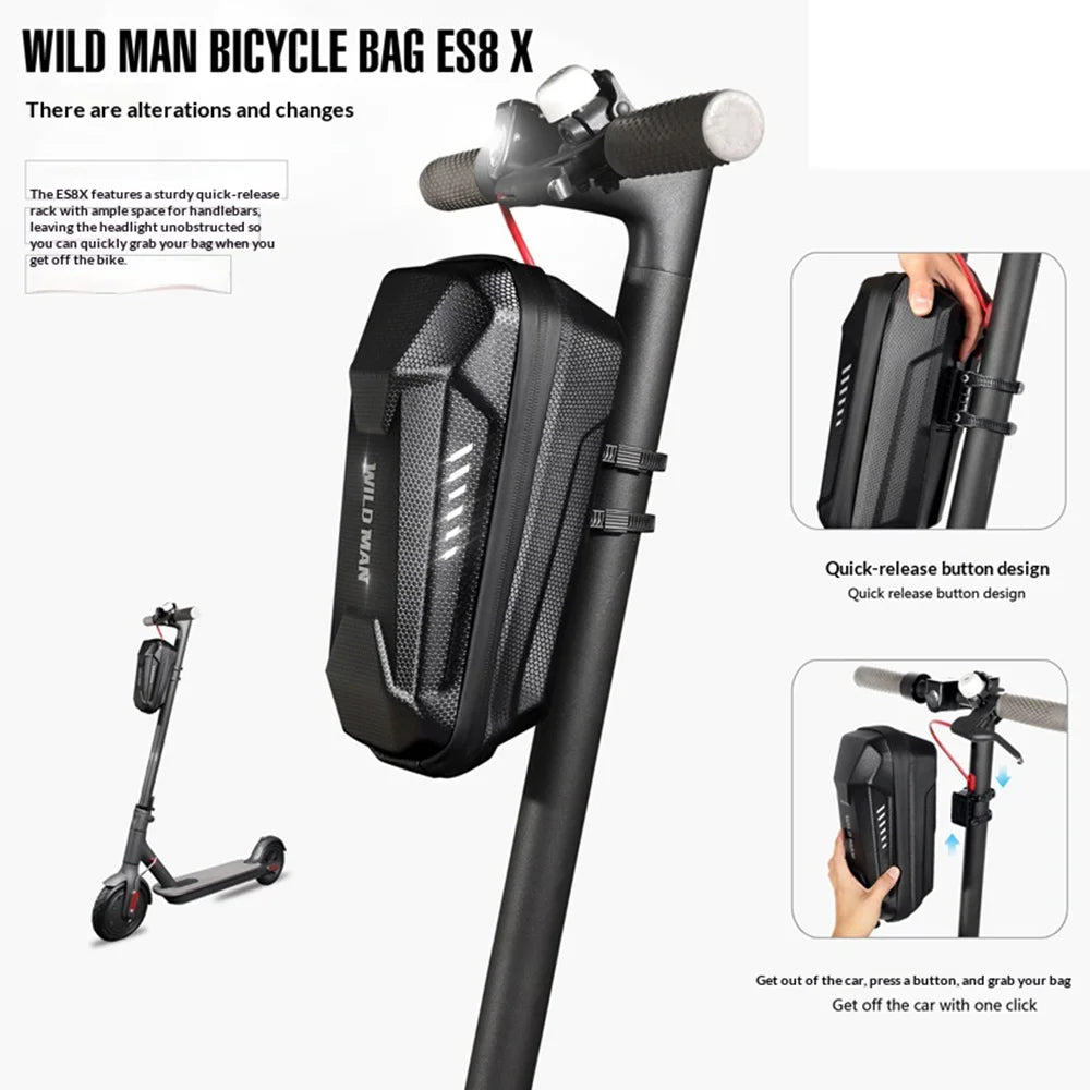 WILD MAN ES8X MAX 4L Bike Bag EVA Hard Shell Quick Release Front Handlebar Bag for Electric Scooter - Black|4L - 3