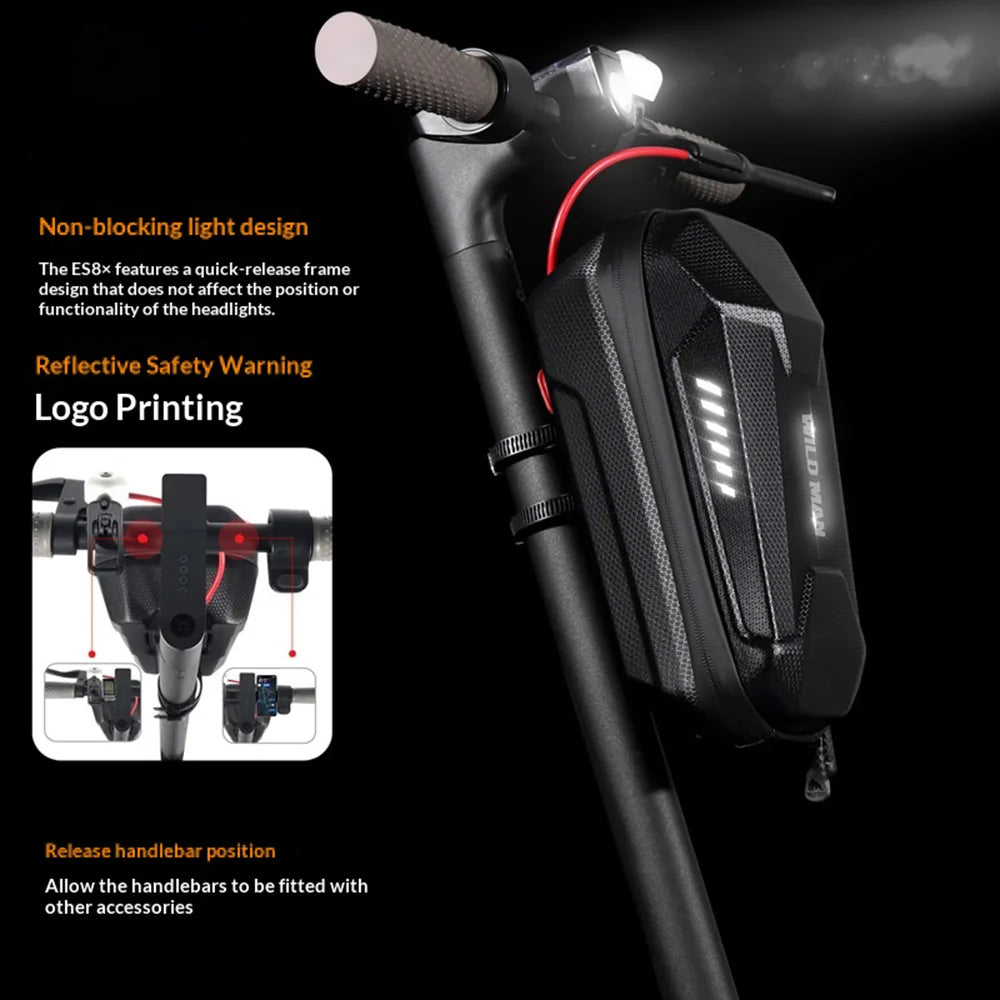 WILD MAN ES8X MAX 4L Bike Bag EVA Hard Shell Quick Release Front Handlebar Bag for Electric Scooter - Black|4L - 5