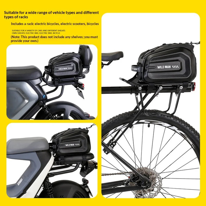 WILD MAN GD5 4L Bike Rear Rack Bag EVA Hard Shell Waterproof Electric Bicycle Pannier for Cycling - Black - 4