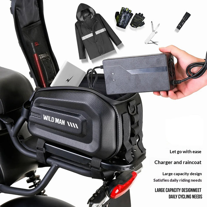 WILD MAN GD5 4L Bike Rear Rack Bag EVA Hard Shell Waterproof Electric Bicycle Pannier for Cycling - Black - 6