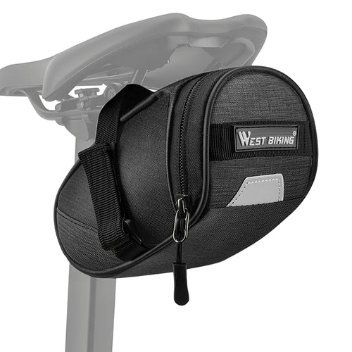 WEST BIKING YP0707449 Bike Saddle Bag 0.6L Waterproof Seat Bag with Reflective Strip for Road Mountain Bike - Black - 1