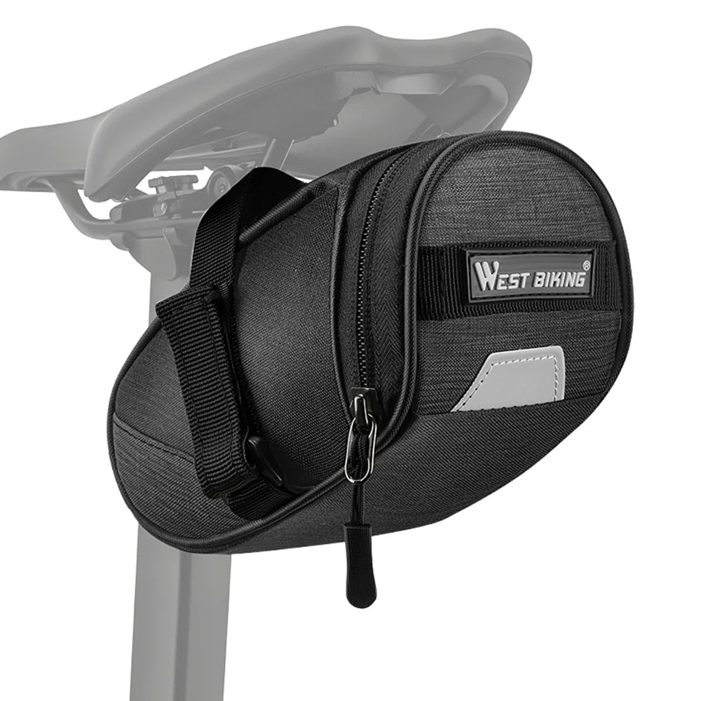 WEST BIKING YP0707449 Bike Saddle Bag 0.6L Waterproof Seat Bag with Reflective Strip for Road Mountain Bike - Black - 1