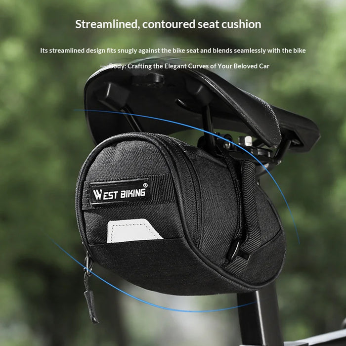 WEST BIKING YP0707449 Bike Saddle Bag 0.6L Waterproof Seat Bag with Reflective Strip for Road Mountain Bike - Black - 5