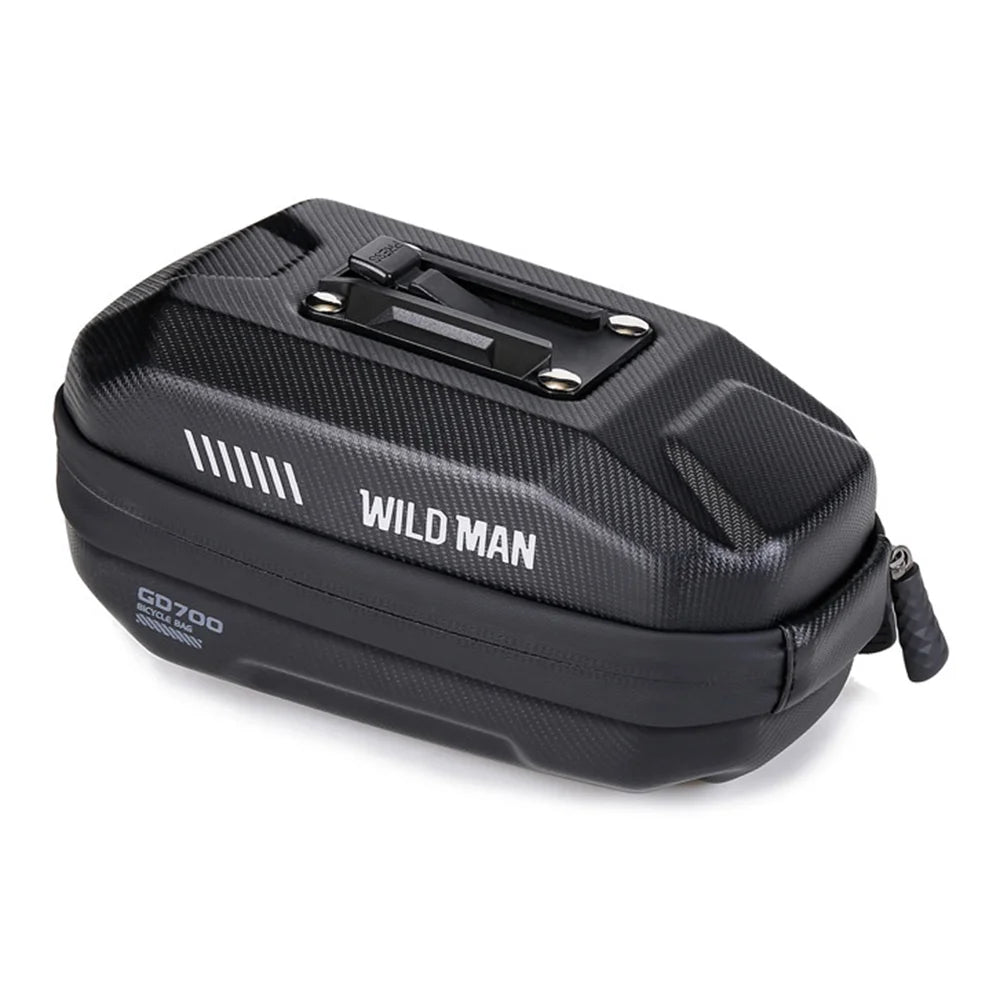 WILD MAN GD700 Waterproof Bike Saddle Bag 0.8L EVA Hard Shell Tail Bag for Mountain Road Cycling - Black - 1