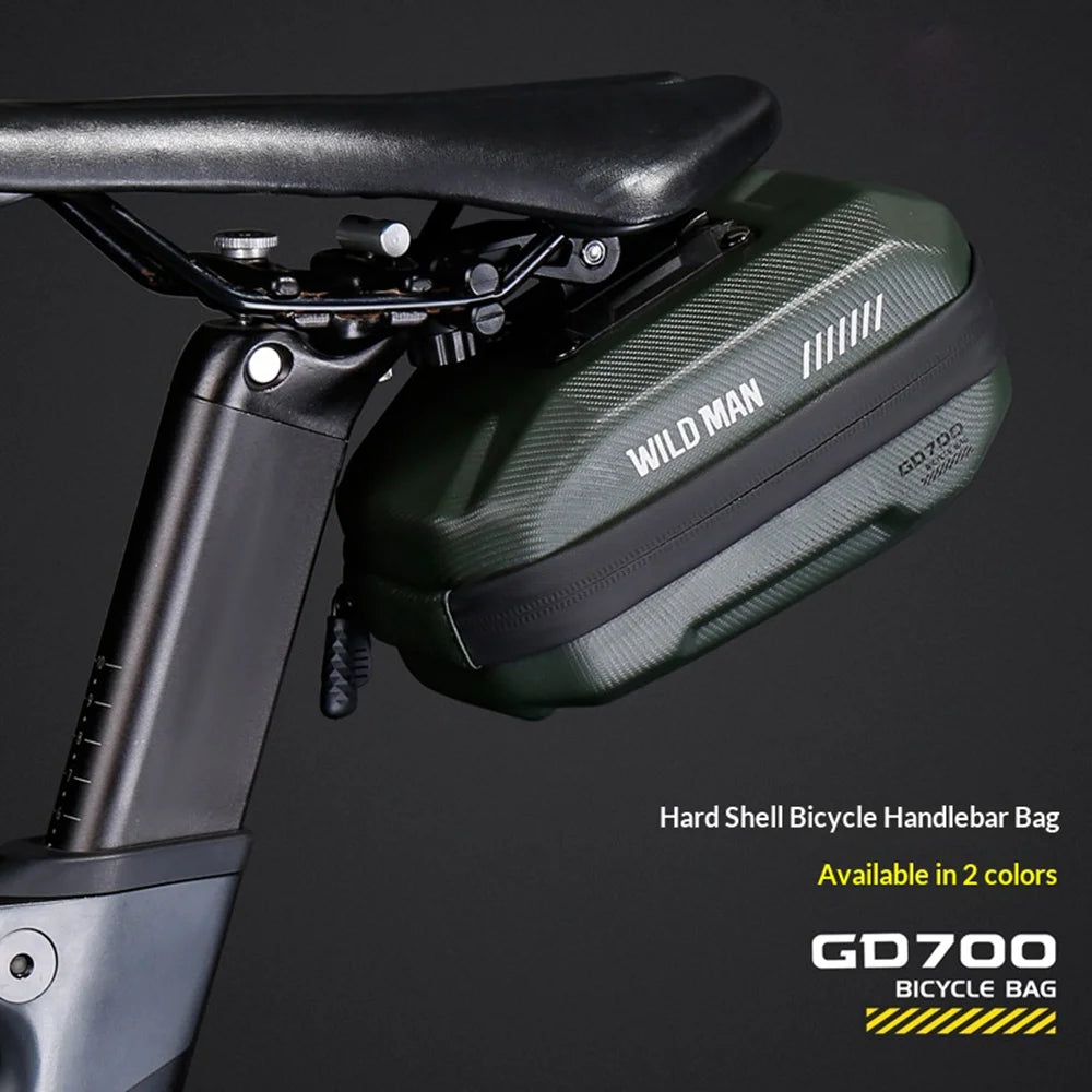 WILD MAN GD700 Waterproof Bike Saddle Bag 0.8L EVA Hard Shell Tail Bag for Mountain Road Cycling - Black - 2