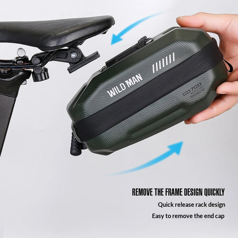 WILD MAN GD700 Waterproof Bike Saddle Bag 0.8L EVA Hard Shell Tail Bag for Mountain Road Cycling - Black - 3