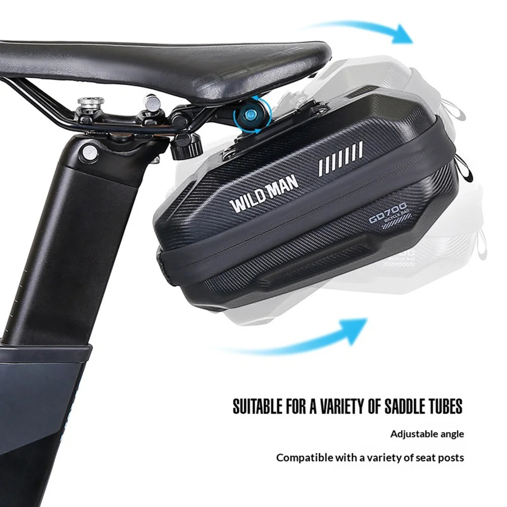 WILD MAN GD700 Waterproof Bike Saddle Bag 0.8L EVA Hard Shell Tail Bag for Mountain Road Cycling - Black - 4