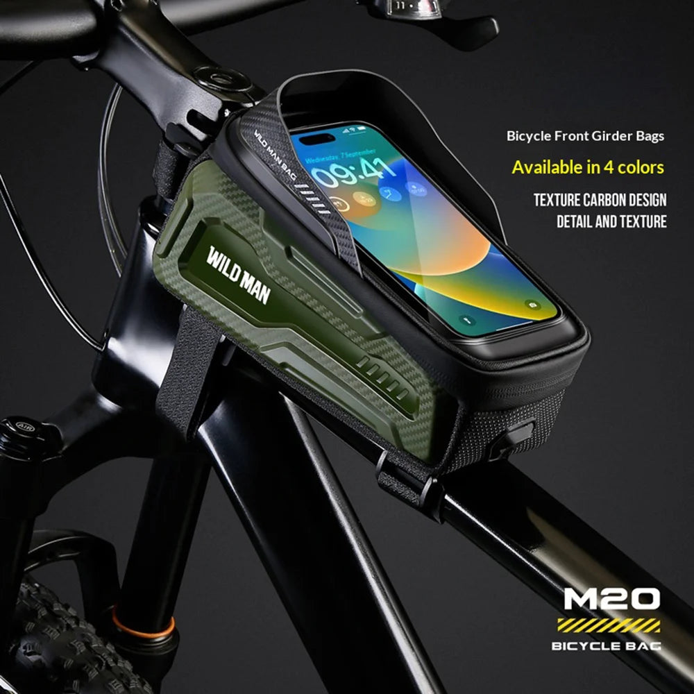 WILD MAN M20 1L Hard Shell Bike Top Tube Bag Touchscreen Phone Holder Pouch for Mountain Road Cycling - Black|1L - 2