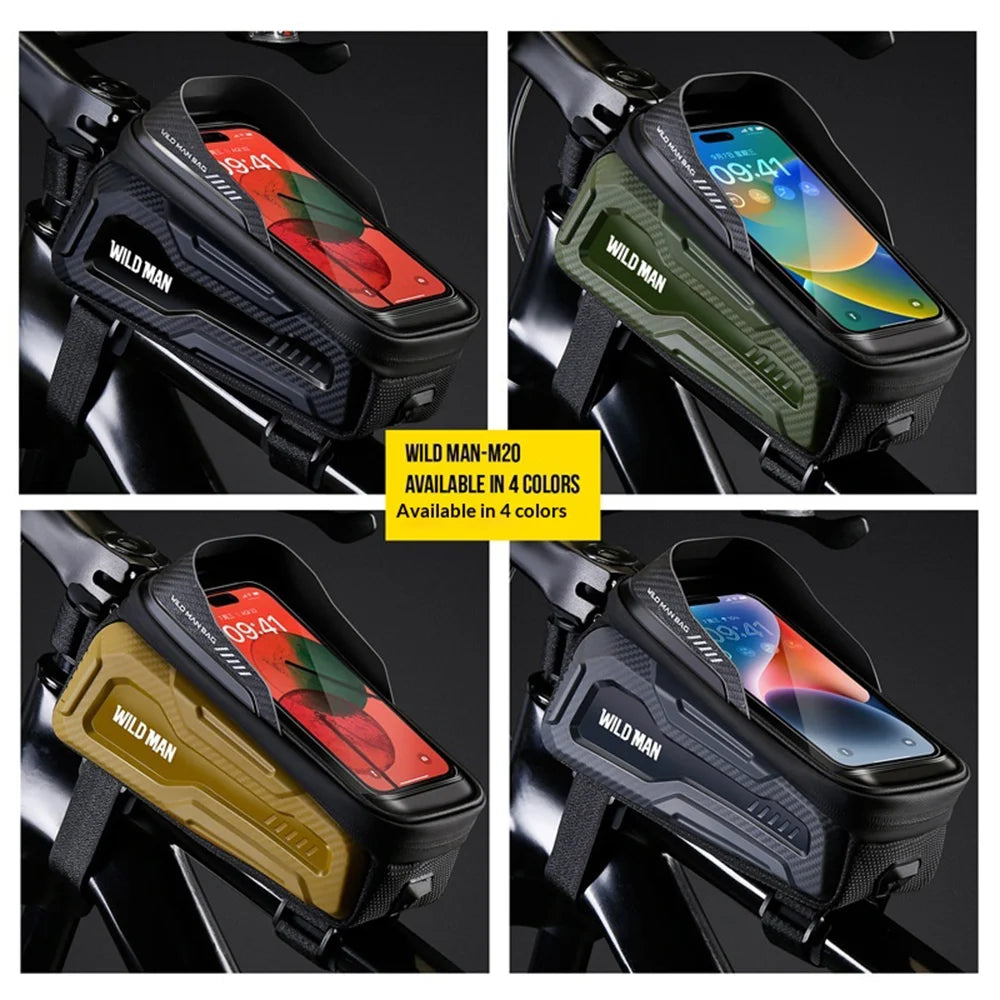 WILD MAN M20 1L Hard Shell Bike Top Tube Bag Touchscreen Phone Holder Pouch for Mountain Road Cycling - Black|1L - 3