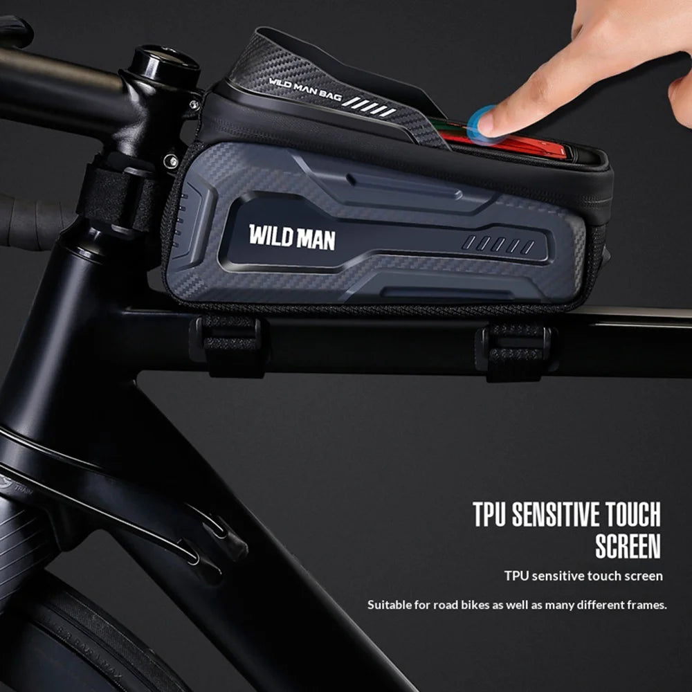 WILD MAN M20 1L Hard Shell Bike Top Tube Bag Touchscreen Phone Holder Pouch for Mountain Road Cycling - Black|1L - 5