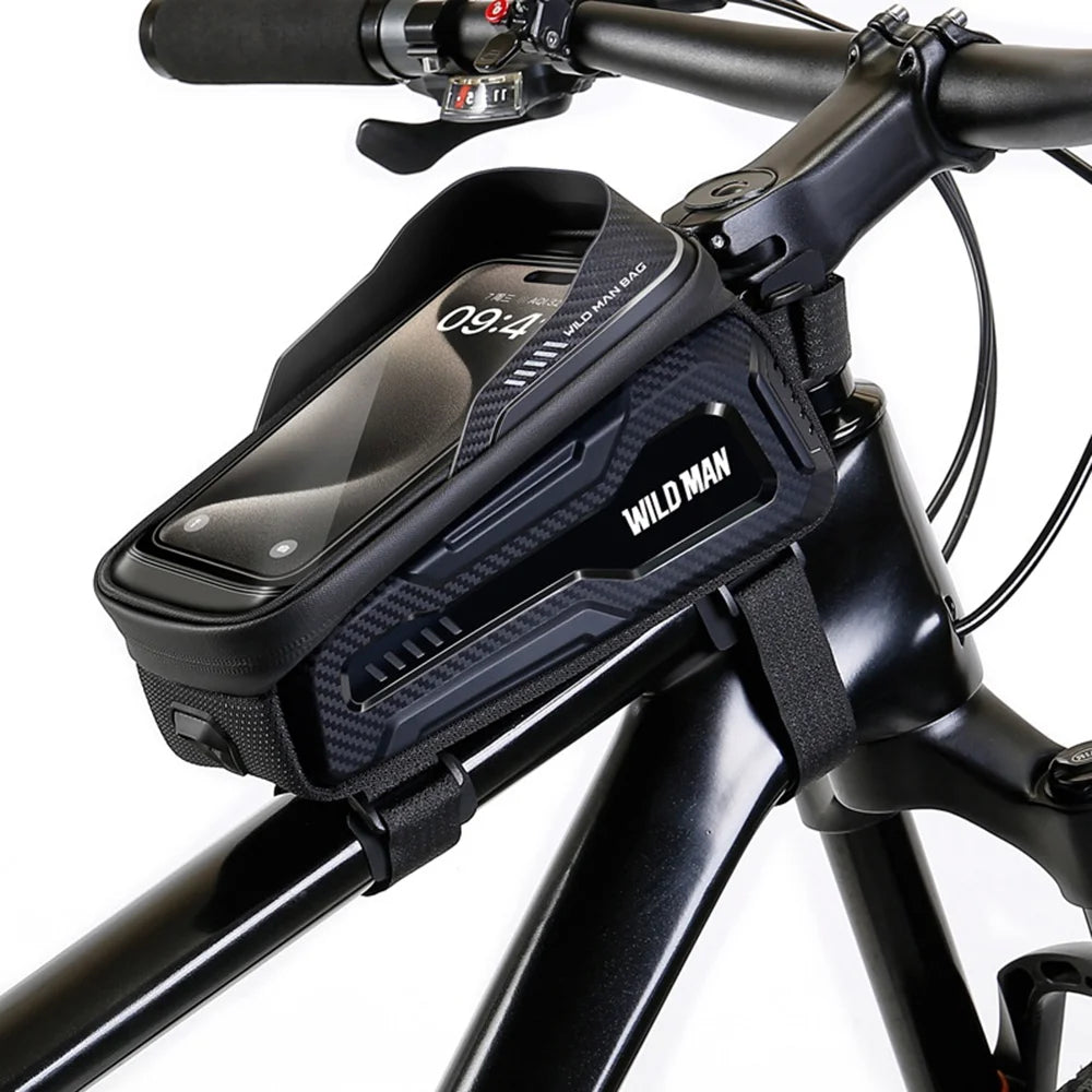 WILD MAN M20 1L Hard Shell Bike Top Tube Bag Touchscreen Phone Holder Pouch for Mountain Road Cycling - Black|1L - 6