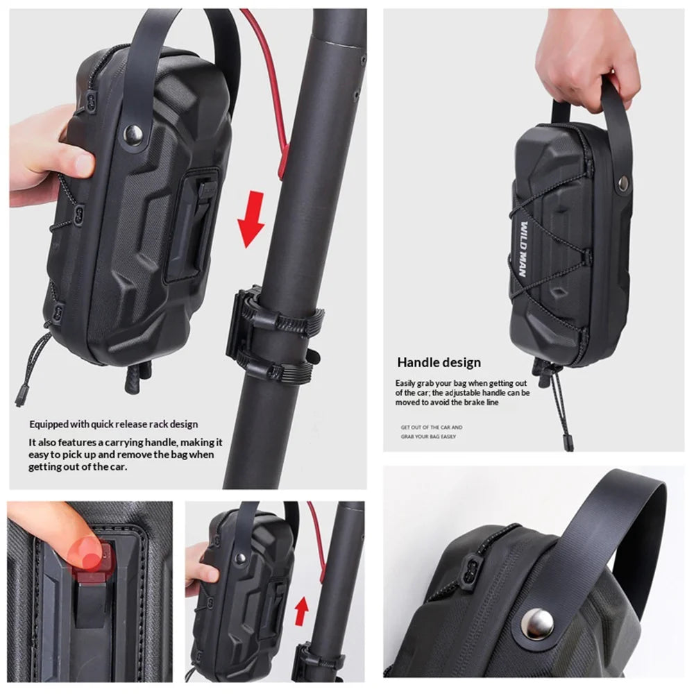 WILD MAN GD6X EVA Hard Shell Handlebar Bag 2L Waterproof Quick Release Front Bag for Electric Scooter Bike - Black|2L - 4