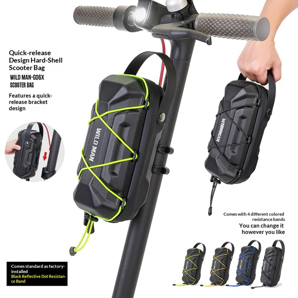 WILD MAN GD6X EVA Hard Shell Handlebar Bag 2L Waterproof Quick Release Front Bag for Electric Scooter Bike - Black|2L - 6