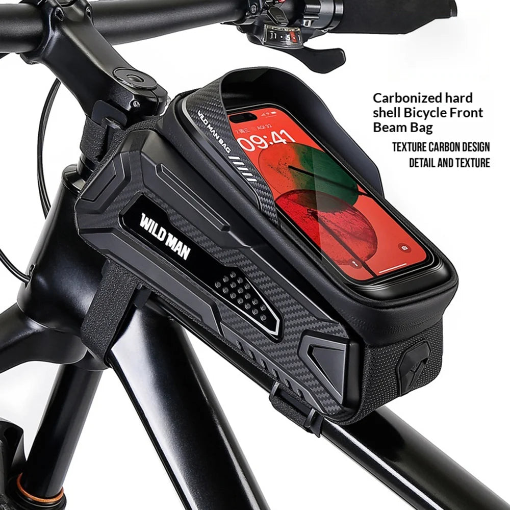 WILD MAN M30 EVA Hard Shell Bike Frame Bag 1L Touchscreen Phone Holder Top Tube Bag for Mountain Road Cycling - Black|1L - 2