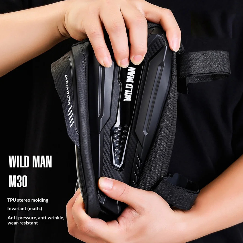 WILD MAN M30 EVA Hard Shell Bike Frame Bag 1L Touchscreen Phone Holder Top Tube Bag for Mountain Road Cycling - Black|1L - 3