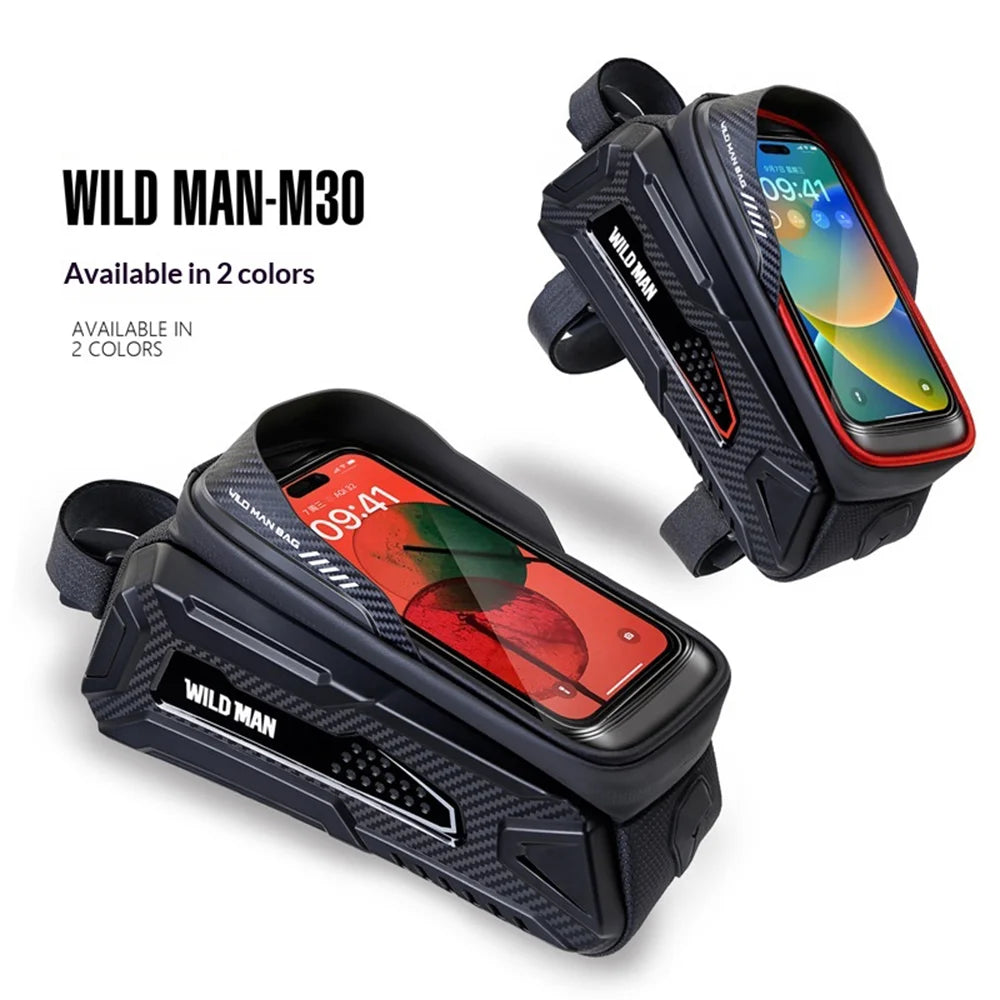 WILD MAN M30 EVA Hard Shell Bike Frame Bag 1L Touchscreen Phone Holder Top Tube Bag for Mountain Road Cycling - Black|1L - 4
