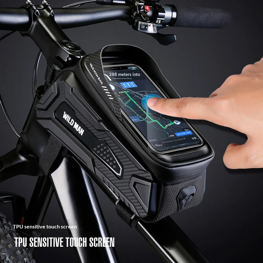 WILD MAN M30 EVA Hard Shell Bike Frame Bag 1L Touchscreen Phone Holder Top Tube Bag for Mountain Road Cycling - Black|1L - 5