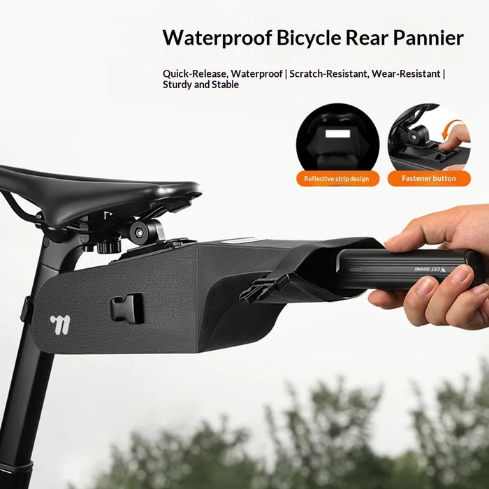WEST BIKING YP0707447 Bicycle Seat Bag IPX6 Waterproof 1L Saddle Bag with Reflective Strips for Mountain Road Bike - Black - 5