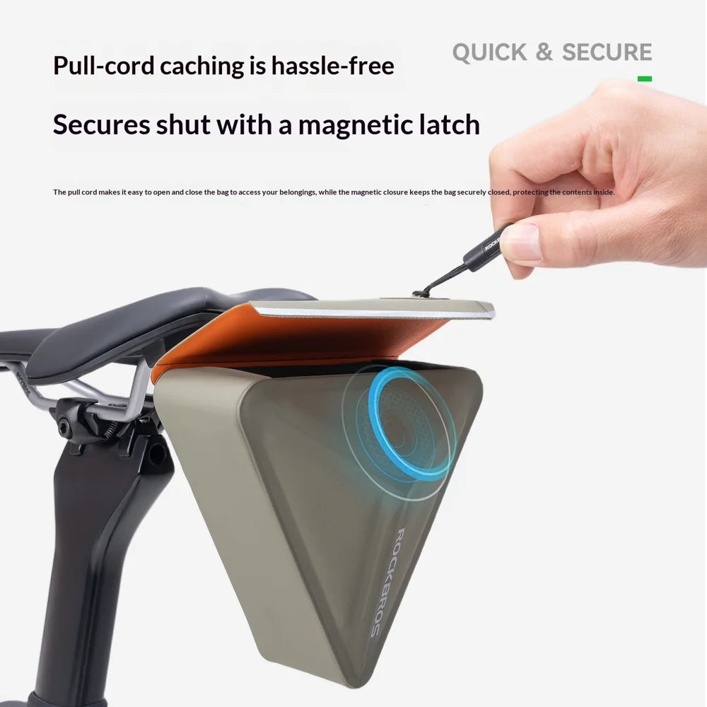 ROCKBROS 30130097 Bike Saddle Bag 0.6L IPX6 Waterproof Magnetic Quick Release Triangle Pack for Cycling - Army Green - 2