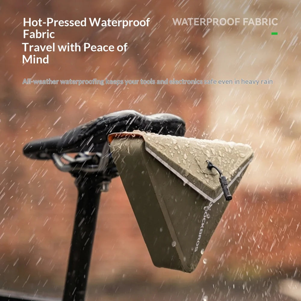 ROCKBROS 30130097 Bike Saddle Bag 0.6L IPX6 Waterproof Magnetic Quick Release Triangle Pack for Cycling - Army Green - 3