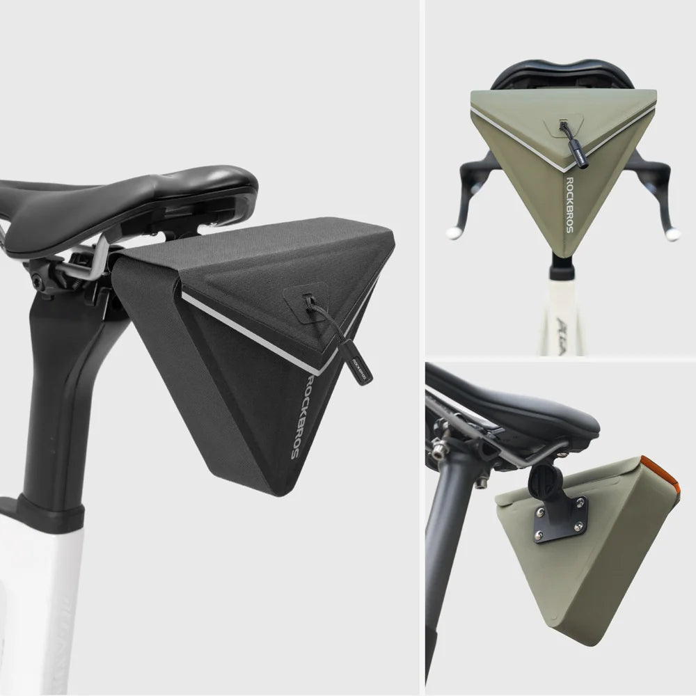 ROCKBROS 30130097 Bike Saddle Bag 0.6L IPX6 Waterproof Magnetic Quick Release Triangle Pack for Cycling - Army Green - 5