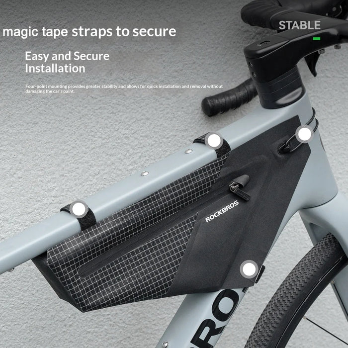 ROCKBROS 30180035 Bicycle Frame Bag 1.7L Waterproof Triangle Bag Magic Tape Mount for Road Mountain Bike - Black - 5