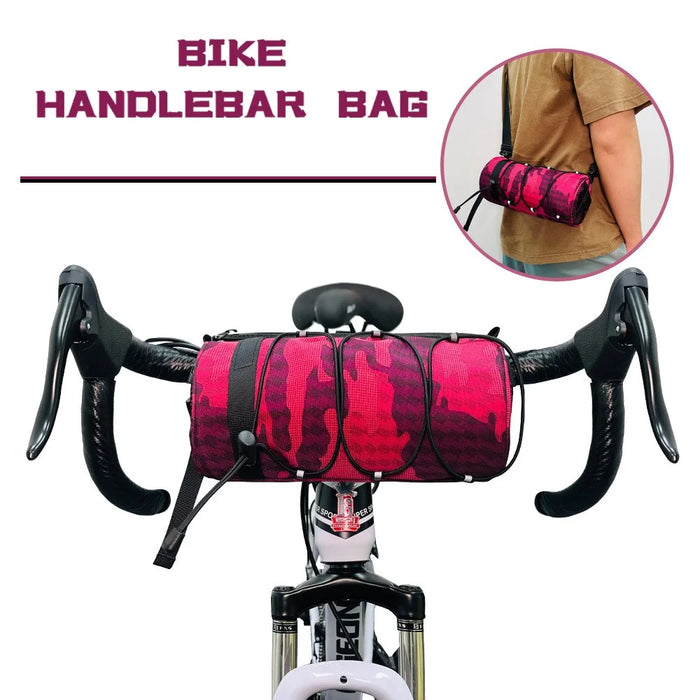 2.4L Capacity Waterproof Bike Handlebar Bag Multifunctional Cycling Storage Pouch - Crimson Camouflage - 2
