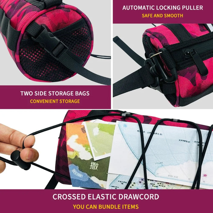 2.4L Capacity Waterproof Bike Handlebar Bag Multifunctional Cycling Storage Pouch - Crimson Camouflage - 3