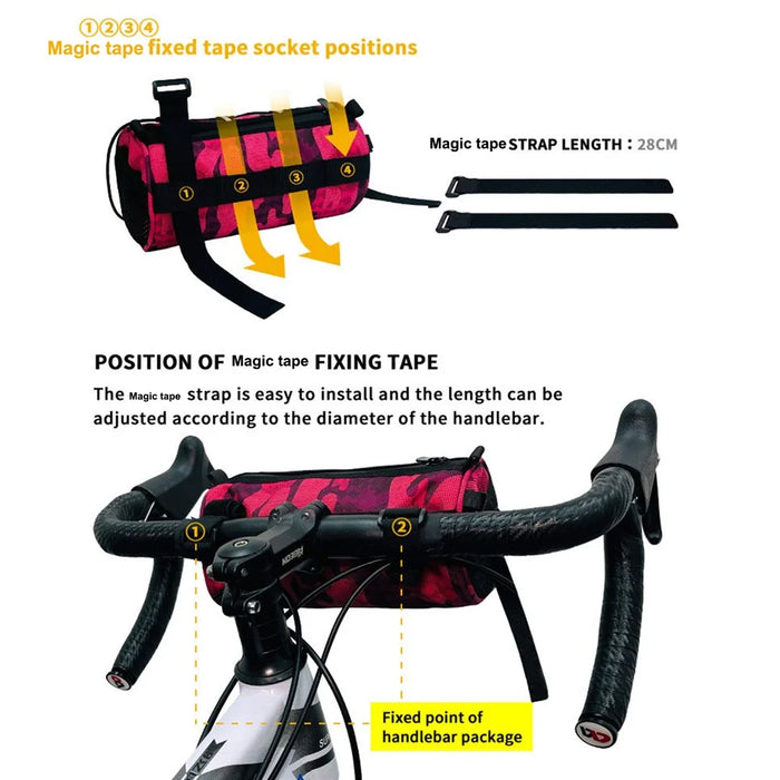 2.4L Capacity Waterproof Bike Handlebar Bag Multifunctional Cycling Storage Pouch - Crimson Camouflage - 4