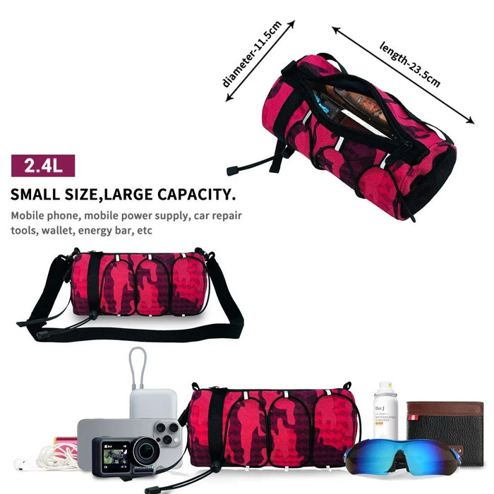 2.4L Capacity Waterproof Bike Handlebar Bag Multifunctional Cycling Storage Pouch - Crimson Camouflage - 5