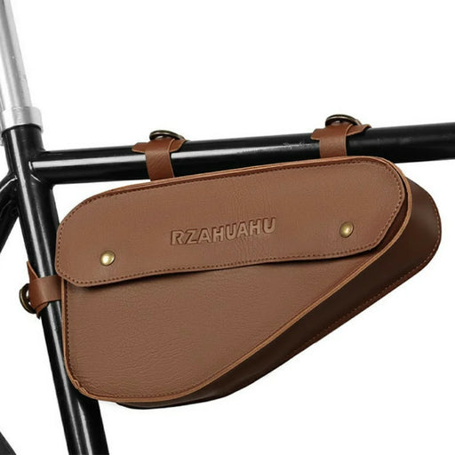 RZAHUAHU YA682 1.5L Waterproof PU Leather Bicycle Frame Bag Triangle Storage for Cycling - Dark Brown - 1