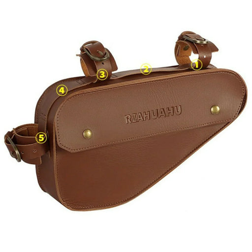 RZAHUAHU YA682 1.5L Waterproof PU Leather Bicycle Frame Bag Triangle Storage for Cycling - Dark Brown - 2