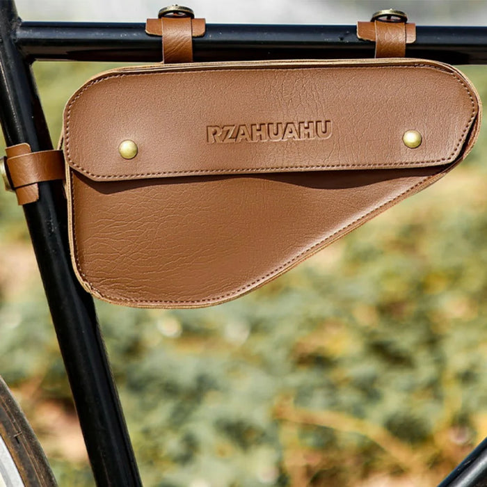 RZAHUAHU YA682 1.5L Waterproof PU Leather Bicycle Frame Bag Triangle Storage for Cycling - Dark Brown - 5