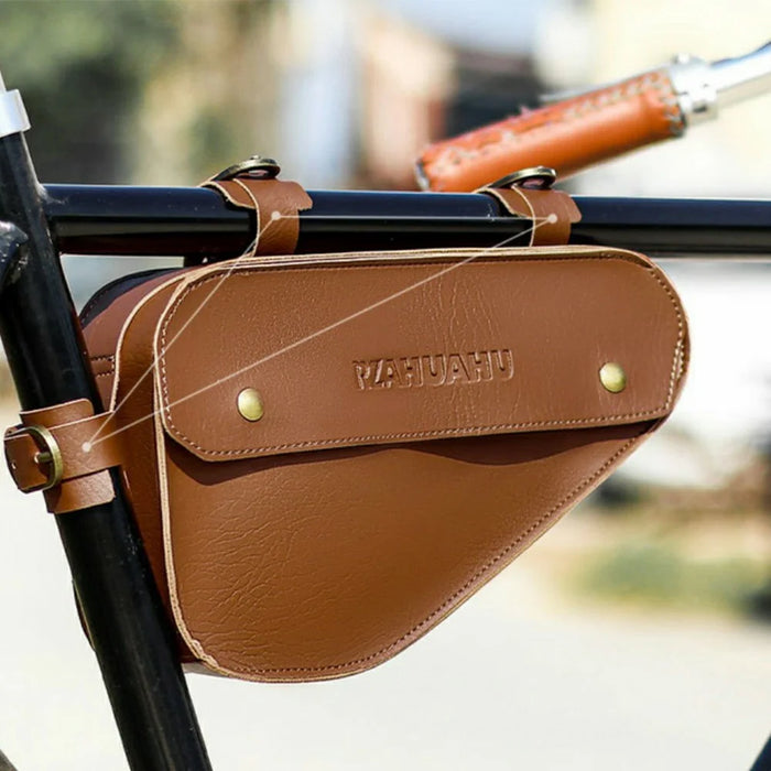 RZAHUAHU YA682 1.5L Waterproof PU Leather Bicycle Frame Bag Triangle Storage for Cycling - Dark Brown - 6