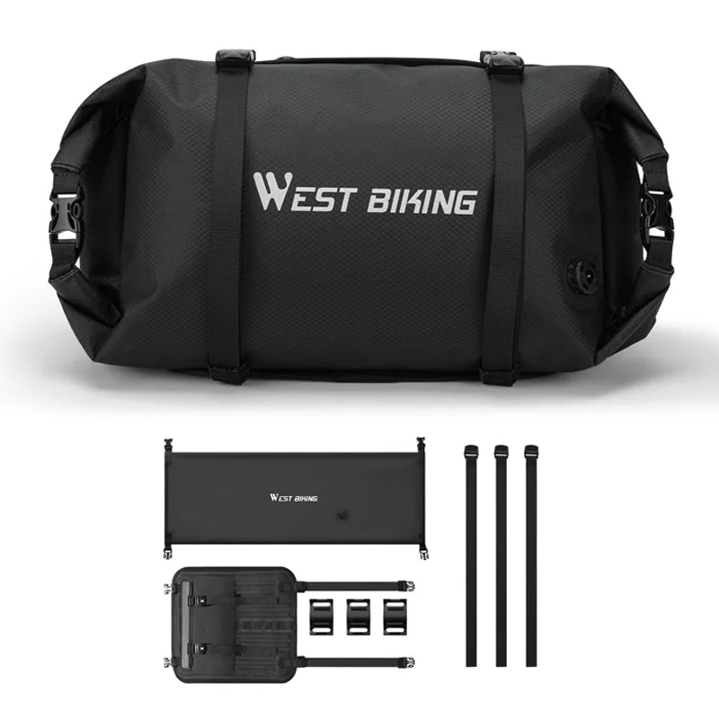 WEST BIKING YP0707446 Waterproof Bicycle Handlebar Bag 13L Long Tube for Cycling Touring - Black - 1