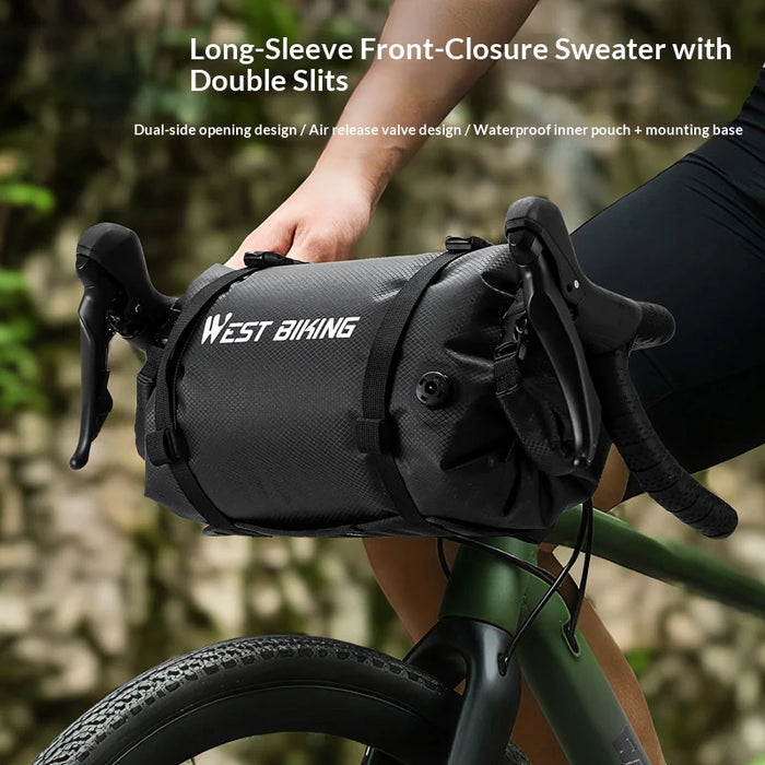 WEST BIKING YP0707446 Waterproof Bicycle Handlebar Bag 13L Long Tube for Cycling Touring - Black - 2
