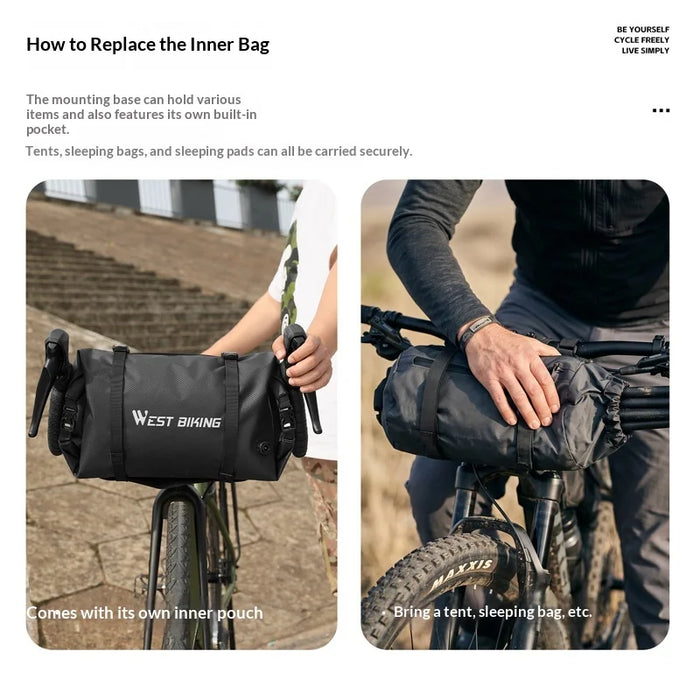 WEST BIKING YP0707446 Waterproof Bicycle Handlebar Bag 13L Long Tube for Cycling Touring - Black - 4