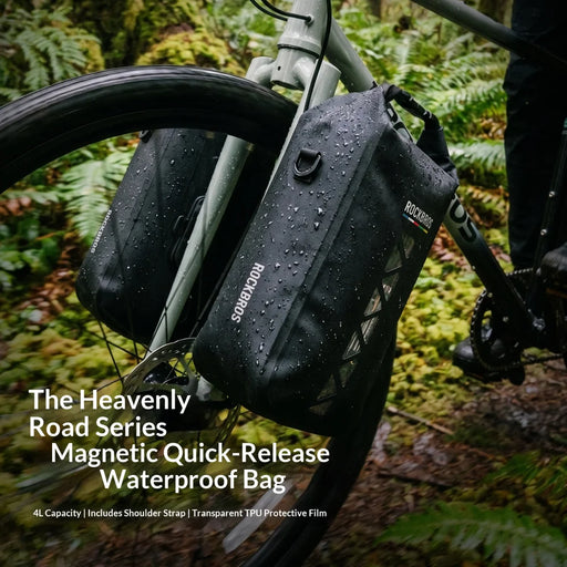 ROCKBROS 30140125001 Waterproof Bike Fork Bag Magnetic 4L Cycling Storage Pack for Road Mountain Bikes - Black - 2