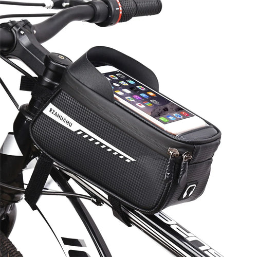 RZAHUAHU Waterproof Bike Phone Bag Bicycle Frame Bag Top Tube Touch Screen Cycling Phone Case for Cellphone Below 6.5 Inches - 1