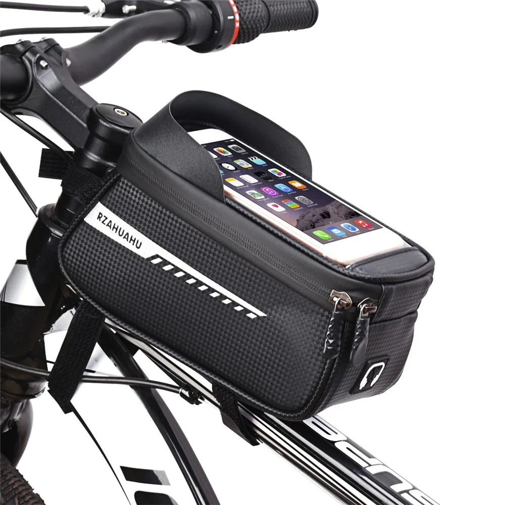 RZAHUAHU Waterproof Bike Phone Bag Bicycle Frame Bag Top Tube Touch Screen Cycling Phone Case for Cellphone Below 6.5 Inches - 1