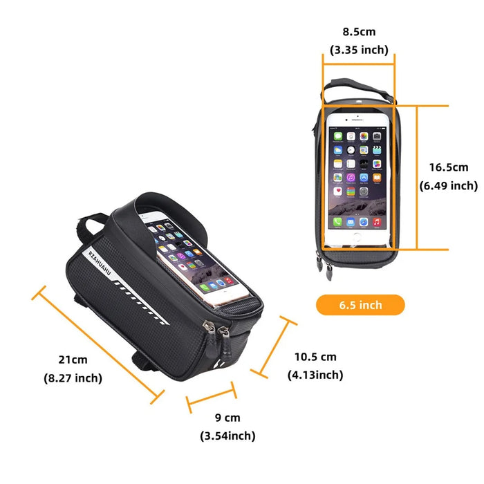 RZAHUAHU Waterproof Bike Phone Bag Bicycle Frame Bag Top Tube Touch Screen Cycling Phone Case for Cellphone Below 6.5 Inches - 5