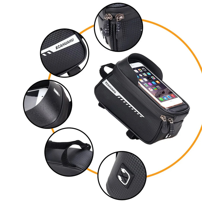 RZAHUAHU Waterproof Bike Phone Bag Bicycle Frame Bag Top Tube Touch Screen Cycling Phone Case for Cellphone Below 6.5 Inches - 6