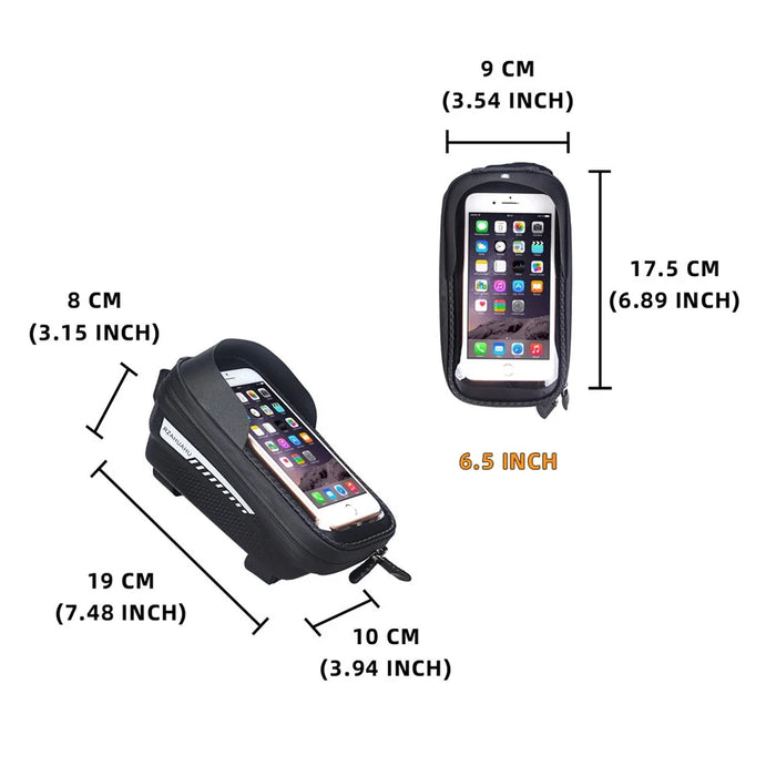 RZAHUAHU Waterproof Hard Shell Bike Phone Bag Bicycle Frame Top Tube Touch Screen Cycling Phone Case for Cellphone Below 6.5 Inches - 6