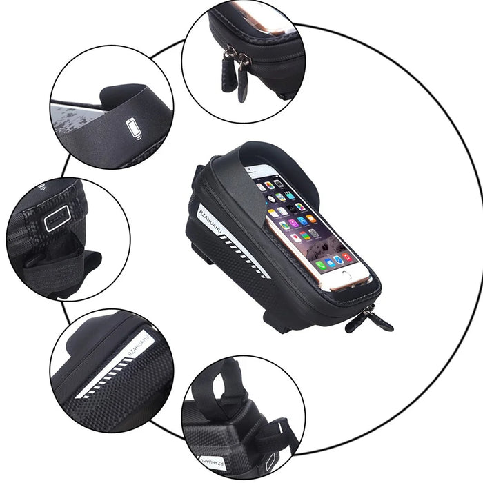 RZAHUAHU Waterproof Hard Shell Bike Phone Bag Bicycle Frame Top Tube Touch Screen Cycling Phone Case for Cellphone Below 6.5 Inches - 7