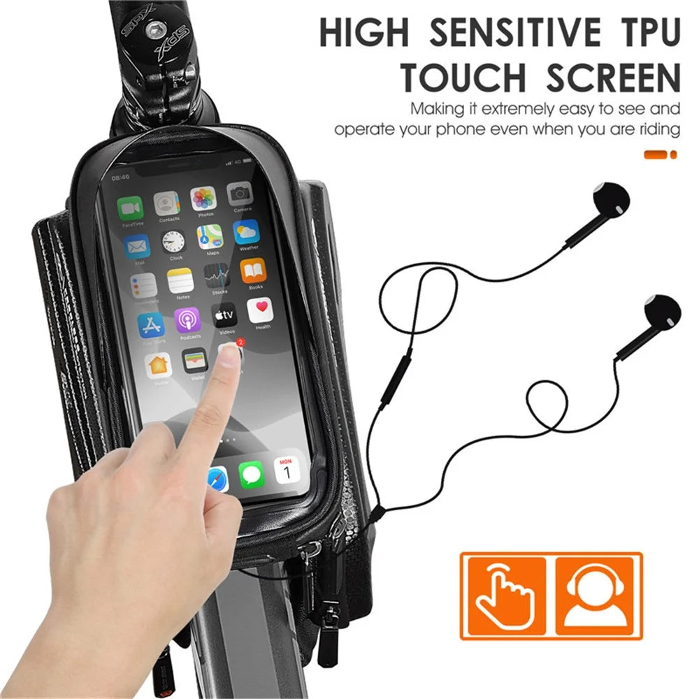 WEST BIKING 6.5inch Touch Screen Phone Bag Waterproof MTB Road Bike Top Tube Frame Bag - 5