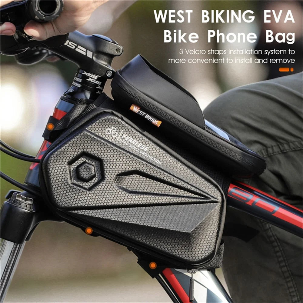WEST BIKING 6.5inch Touch Screen Phone Bag Waterproof MTB Road Bike Top Tube Frame Bag - 6